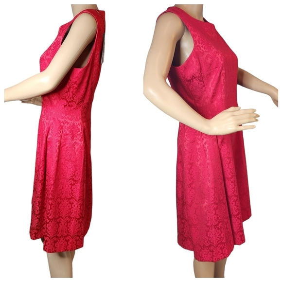 NWT Eva Mendes New York And Company Red Pattern Fit And Flare Dres Size 8 - Picture 10 of 16